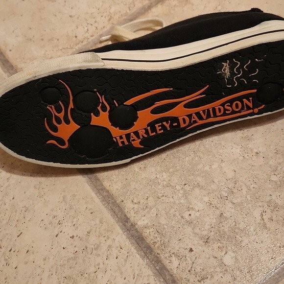 Harley Davidson Black Lace-Up Shoes w/ Flame Soles Men's 9.5 Women's 11 - Picture 10 of 11